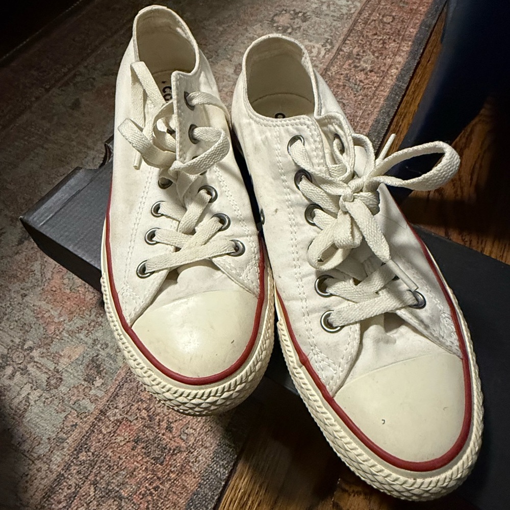 Converse White Canvas Sneakers with Red Trim